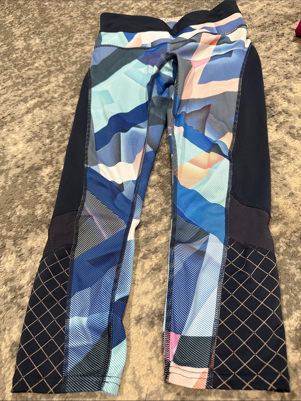 Athleta Navy and Blue Geometric Active Leggings
